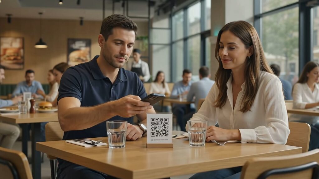 Cliente pidiendo en el kiosco de autoservicio