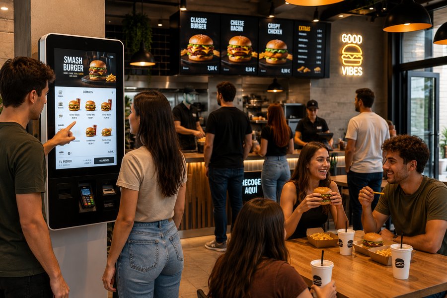 Bar de comida rápida con kiosco de autopedido