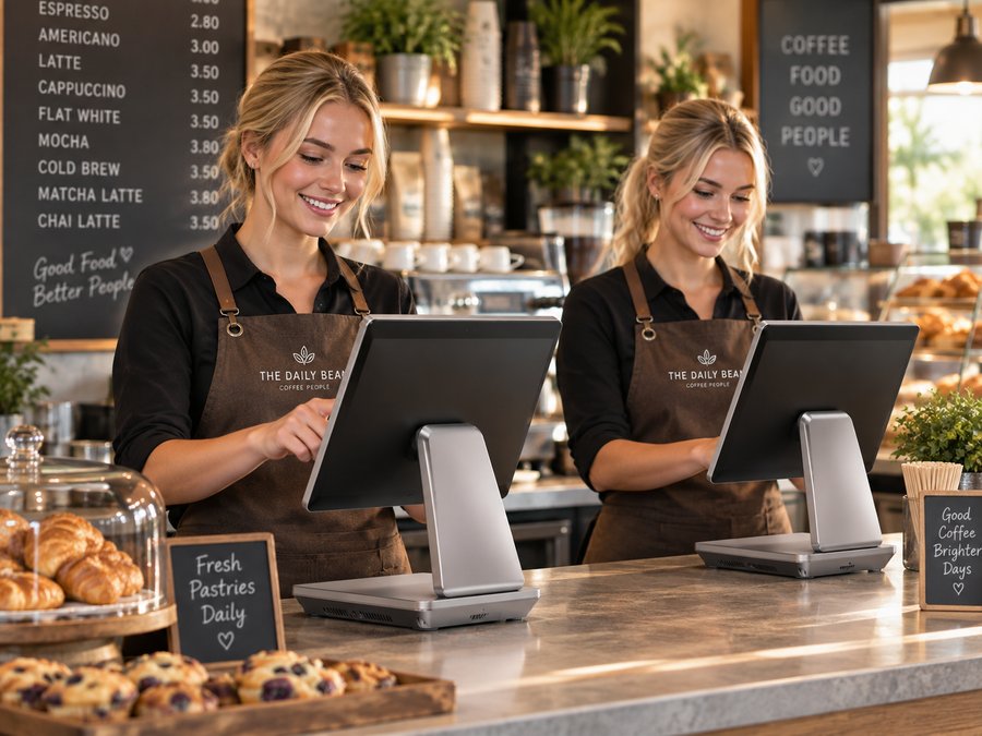 Dos puestos de caja en una cafetería